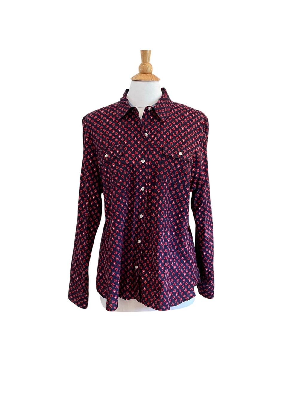 Tommy Hilfiger Navy Red Floral Button Down Shirt, Roll Tab Sleeves, Size XL